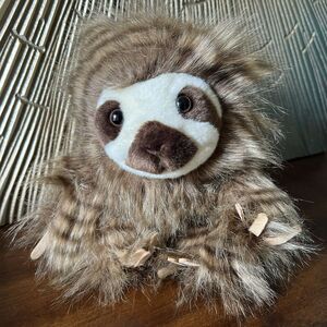 Aurora Brown Sloth 8"  Stuffed Animal Plush Toy Luxe Boutique Long Furry Fur